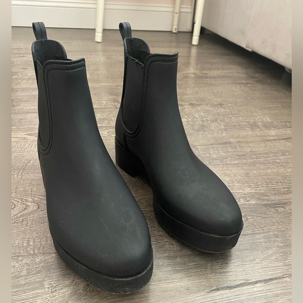 Black platform Jeffrey Campbell rain booties